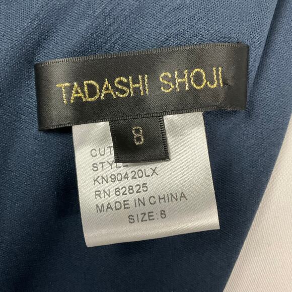 TADASHI SHOJI Dress Silk Chiffon Navy Blue Long 8 Formal Gown Event NWT $385 - Picture 10 of 16
